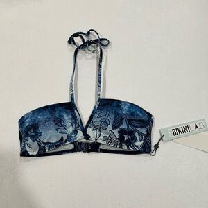 NWT The Bikini Lab Blue Floral Halter Bikini Top - Size Small